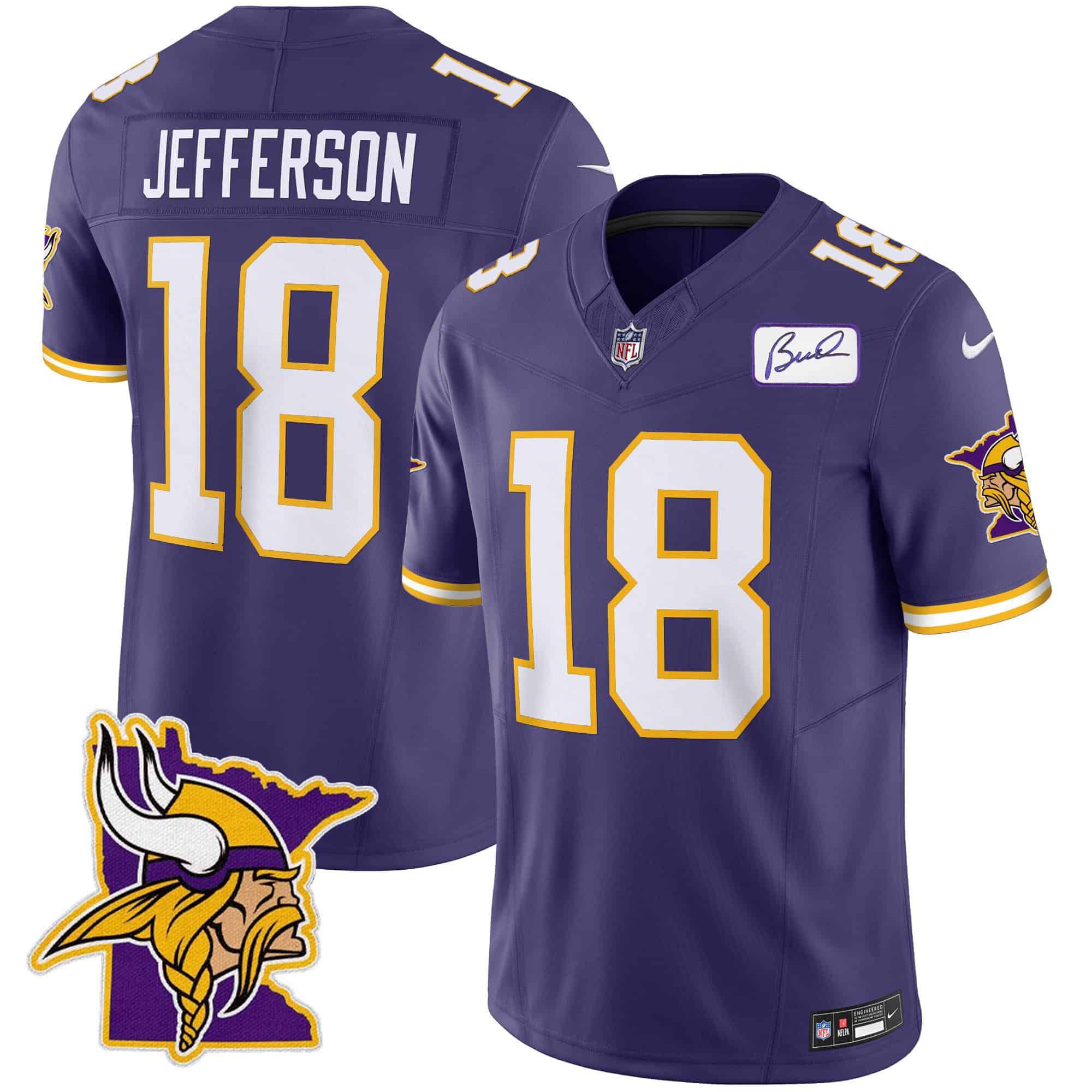 Men Minnesota Vikings 18 Jefferson Purple 2024 Nike Patch Classic Limited NFL Jersey style 1